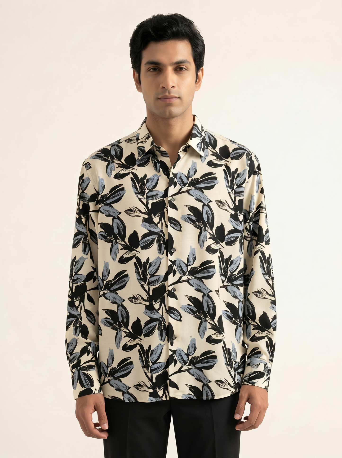 WHITE PREMIUM TEXTURED TROPICAL PRINTED SHIRT