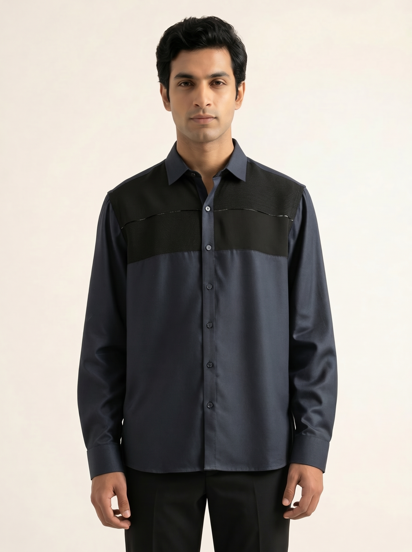 MIDNIGHT NAVY PREMIUM MONOCHROME COLORBLOCKED SHIRT