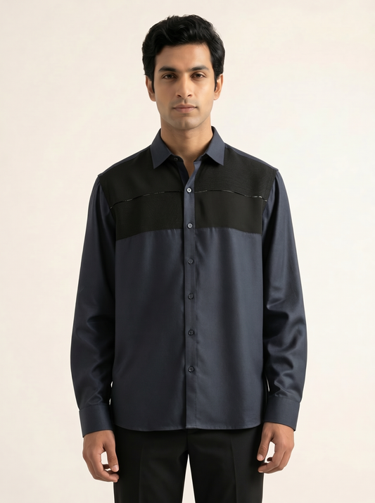 MIDNIGHT NAVY PREMIUM MONOCHROME COLORBLOCKED SHIRT