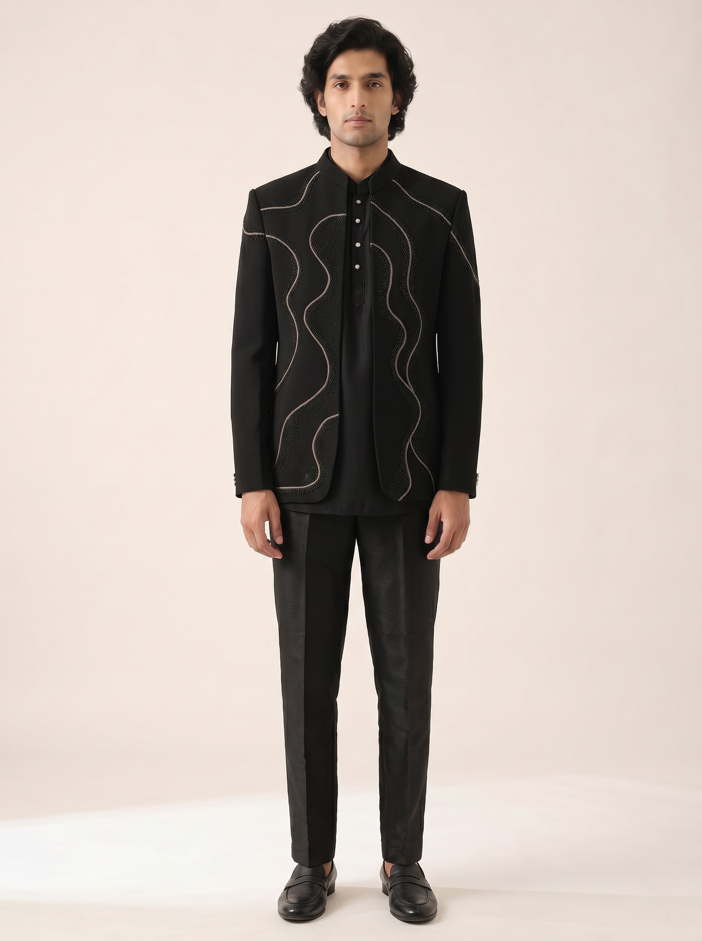 JET BLACK MODERN EMBELLISHED INDO WESTERN SET