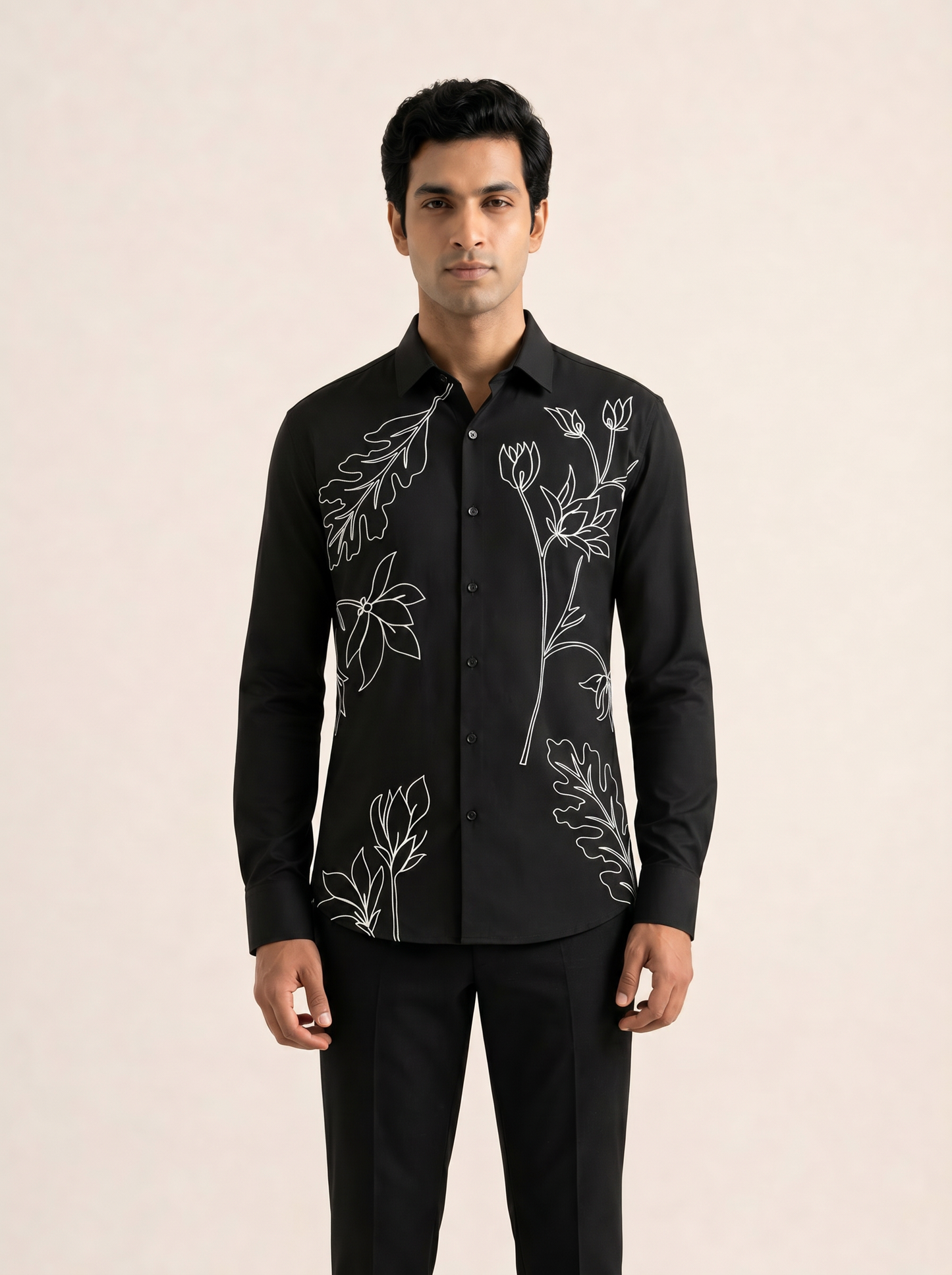 BLACK PREMIUM TROPICAL EMBELLISHED SHIRT