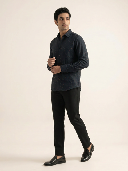 NAVY MODERN TEXTURED KNITTED SHIRT