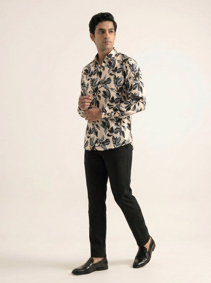 WHITE PREMIUM TEXTURED TROPICAL PRINTED SHIRT