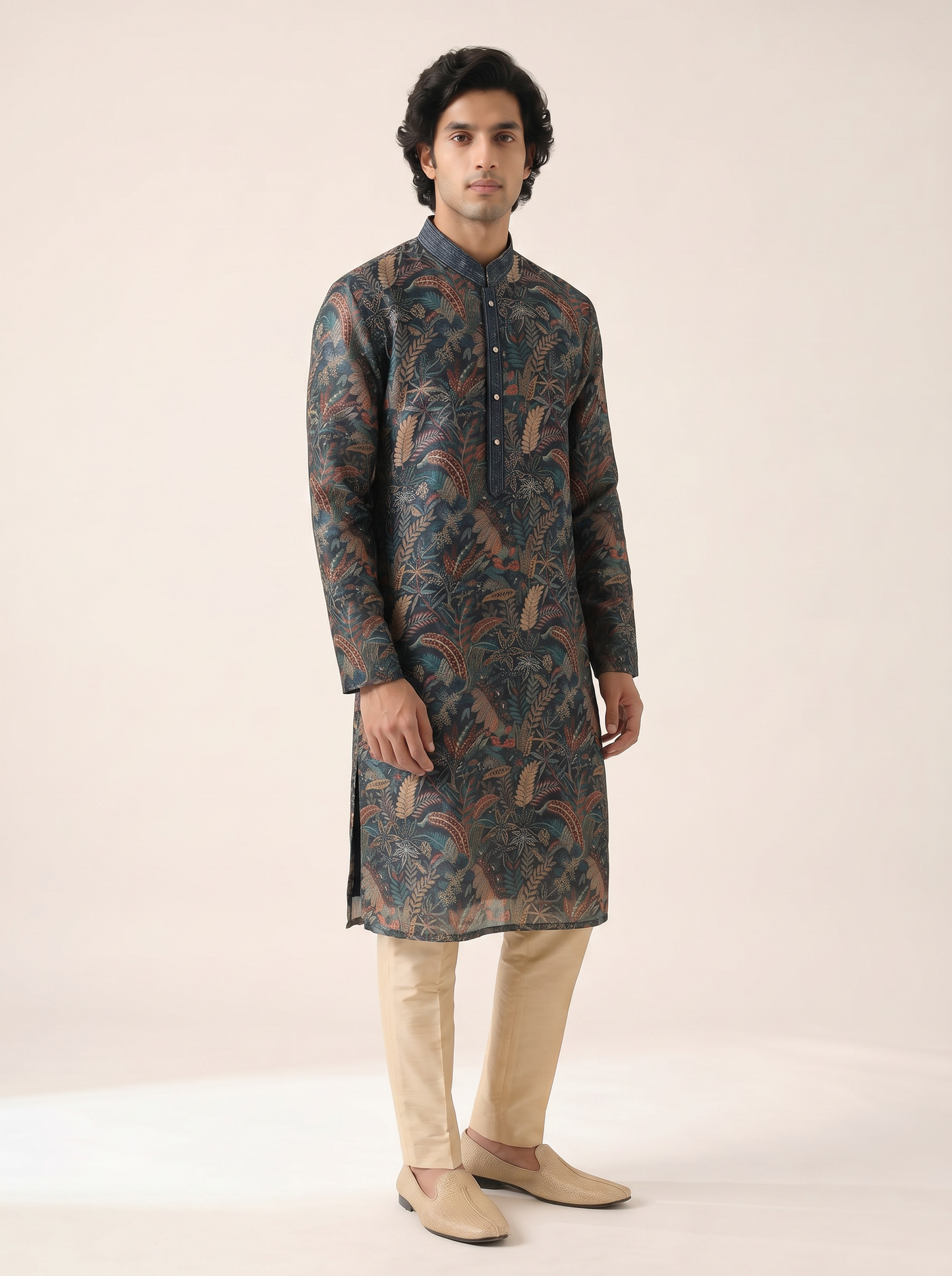 NAVY ALL OVER PRINTED FESTIVE KURTA SET