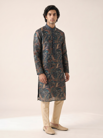 NAVY ALL OVER PRINTED FESTIVE KURTA SET