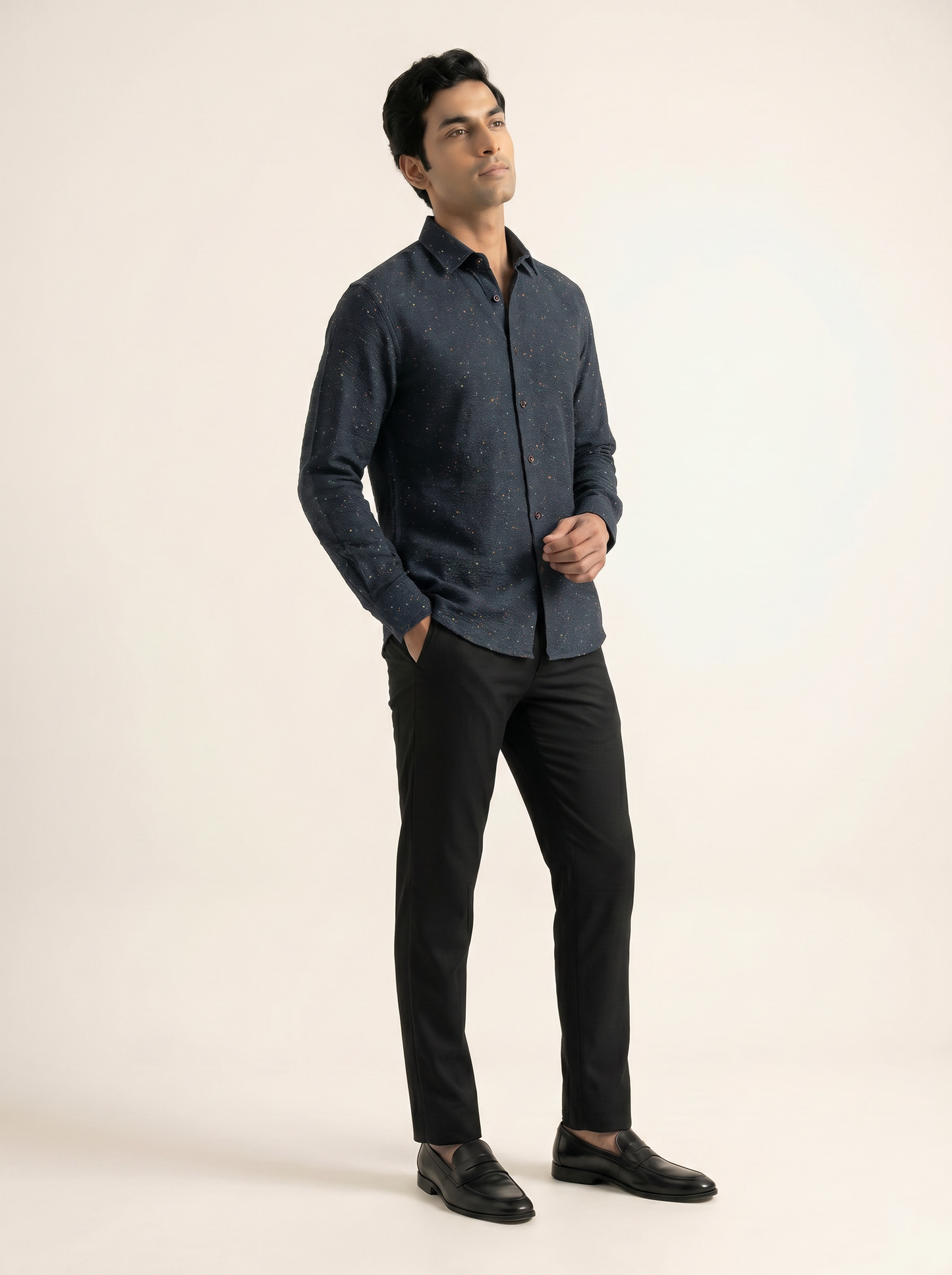 NAVY MODERN TEXTURED KNITTED SHIRT