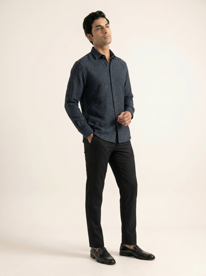 NAVY MODERN TEXTURED KNITTED SHIRT