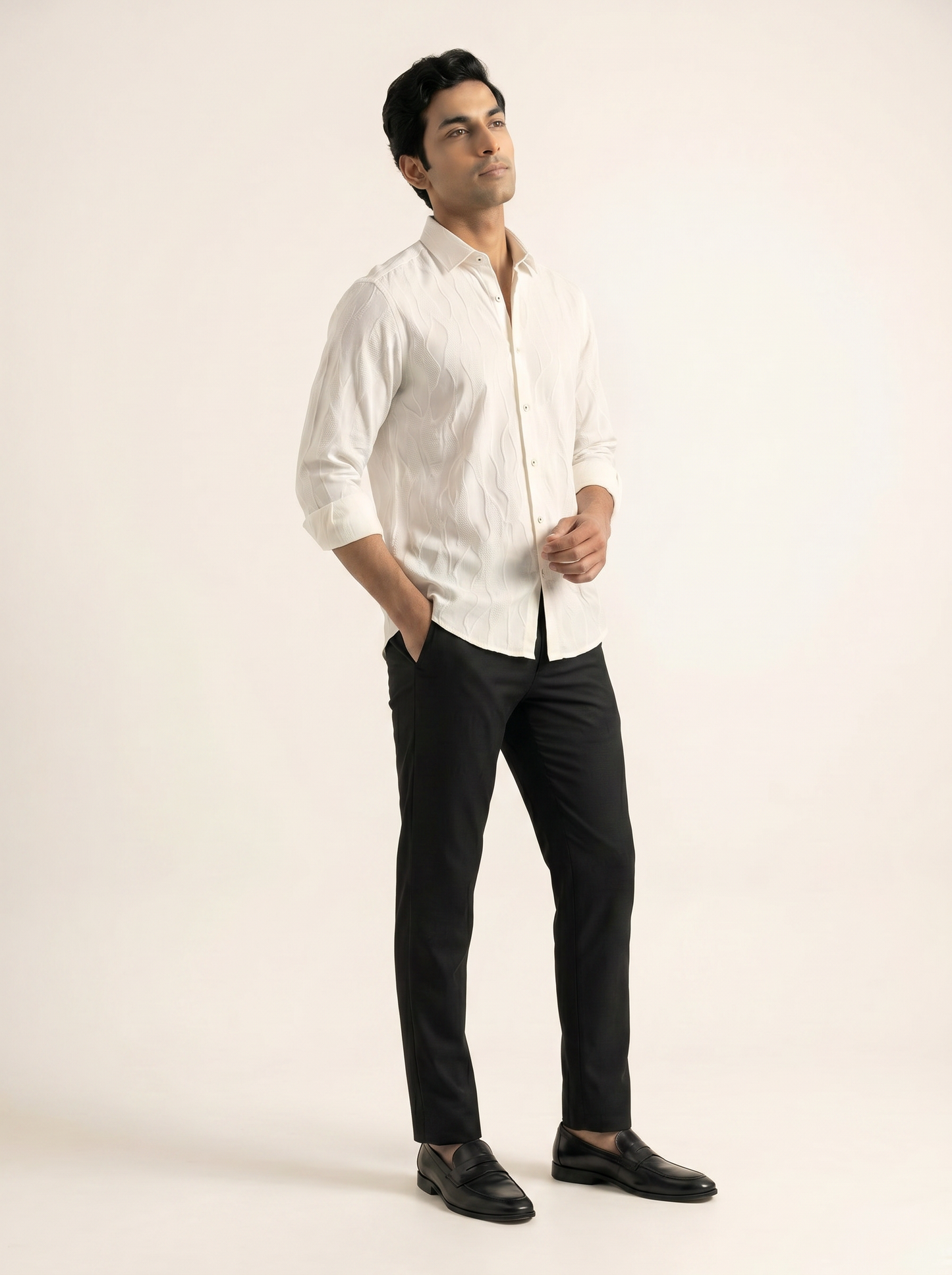 PEARL WHITE MULTI TEXTURED PREMIUM SHIRT