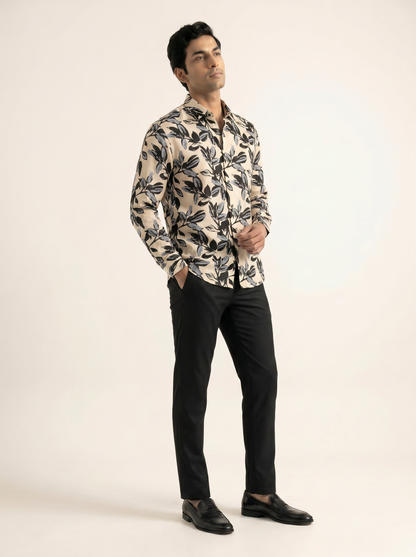WHITE PREMIUM TEXTURED TROPICAL PRINTED SHIRT