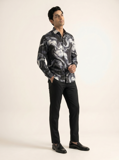BLACK DIGITAL PRINTED TEXTURED SHIRT