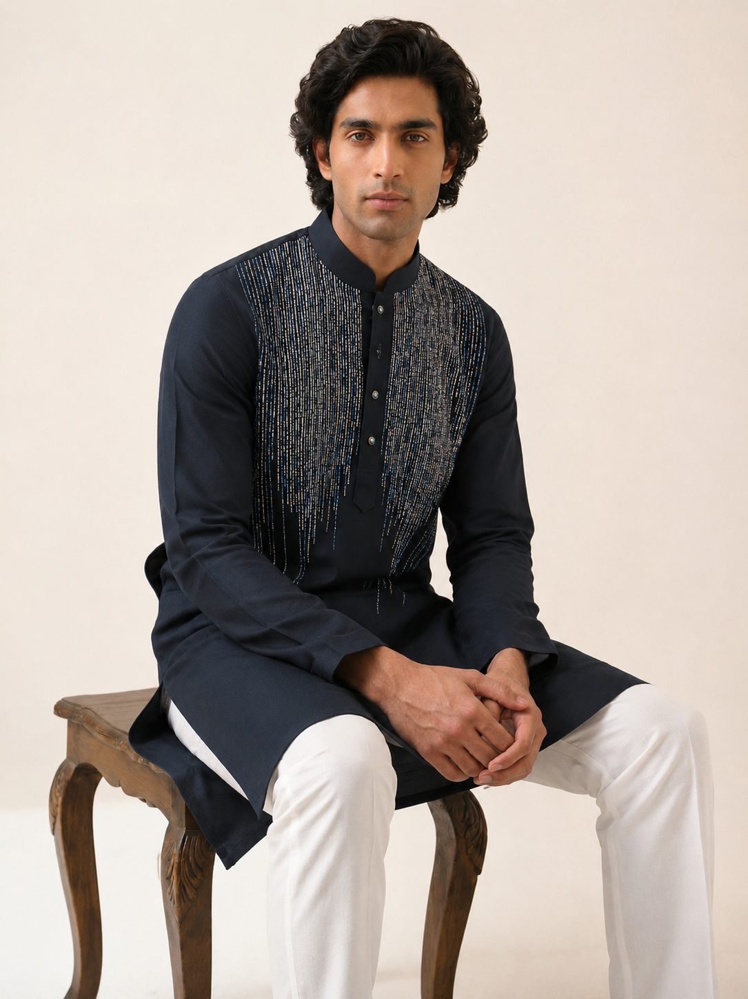 MIDNIGHT NAVY GLEAMING EMBELLISHED KURTA SET