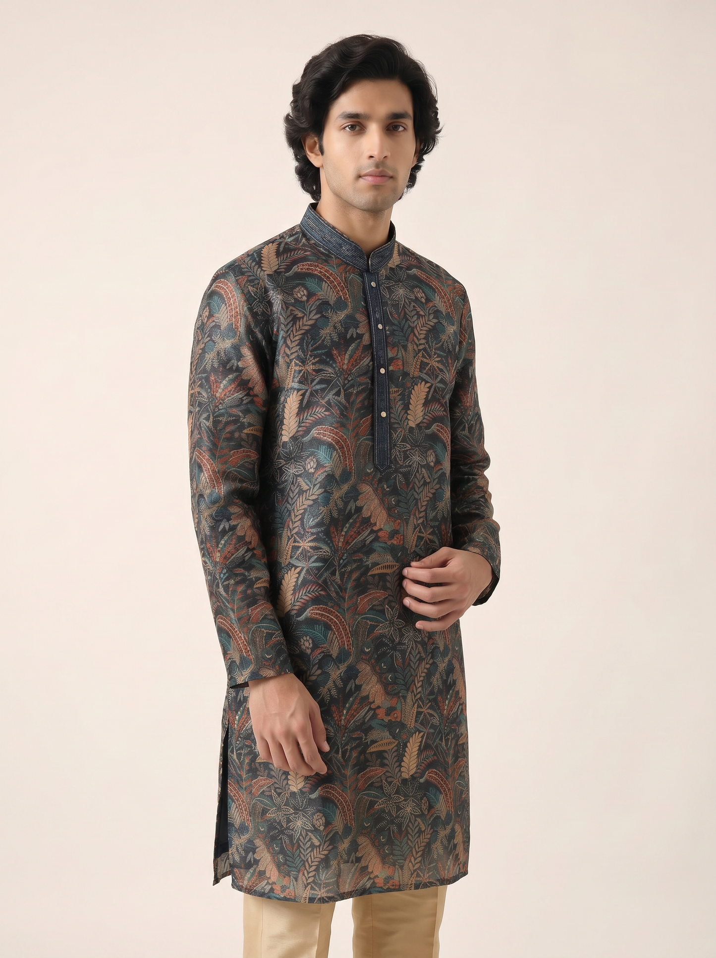 NAVY ALL OVER PRINTED FESTIVE KURTA SET