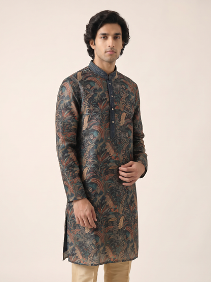 NAVY ALL OVER PRINTED FESTIVE KURTA SET