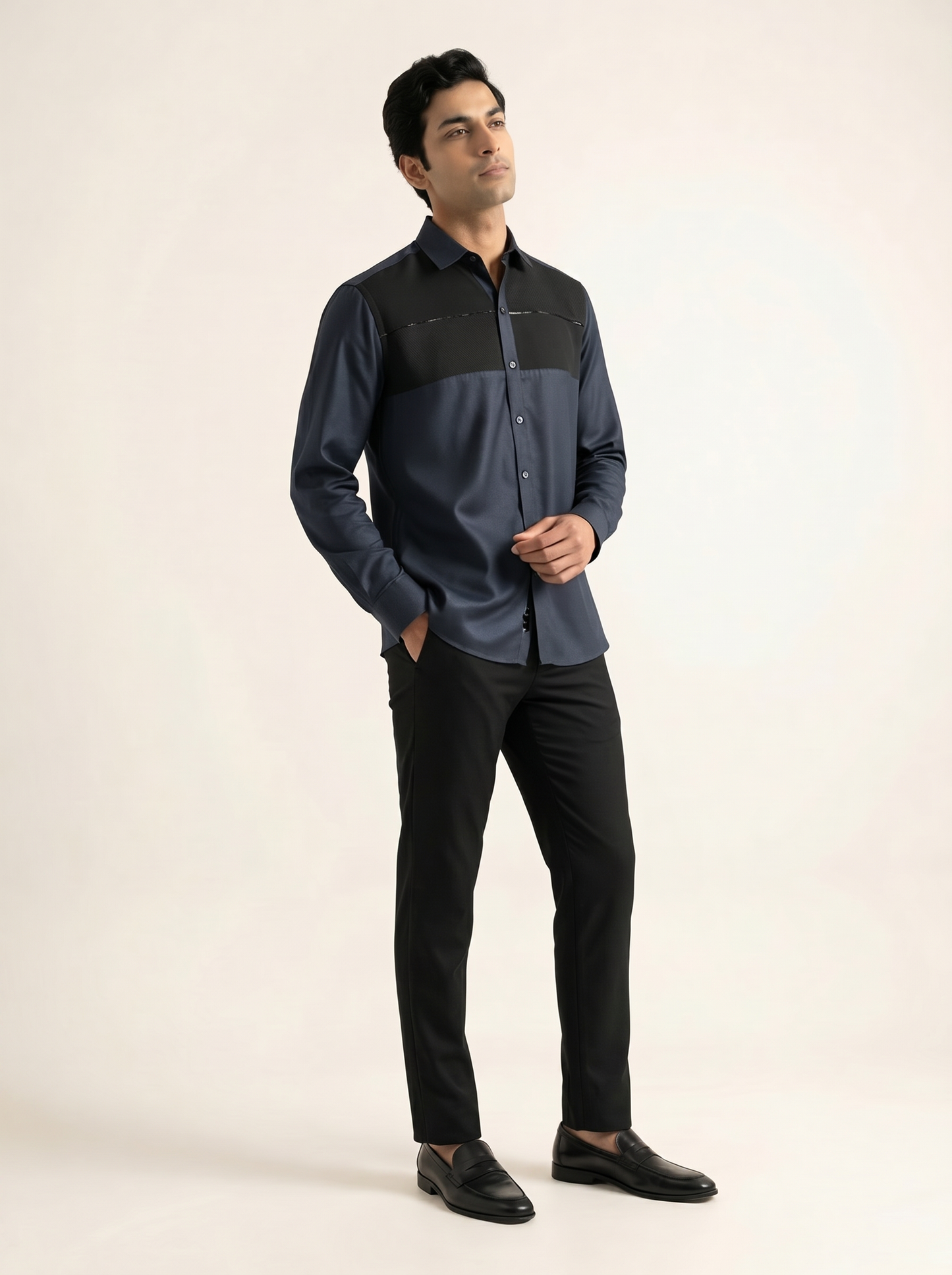 MIDNIGHT NAVY PREMIUM MONOCHROME COLORBLOCKED SHIRT