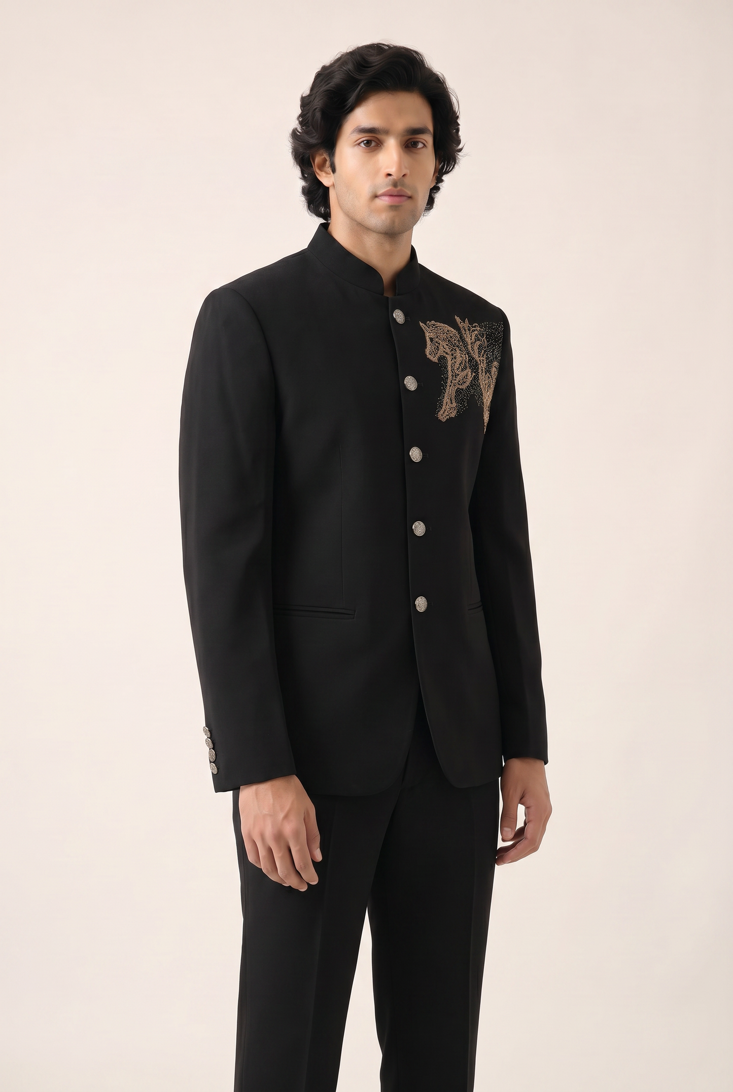 DARK NAVY ICONIC EMBELLISHED BANDHGALA SET