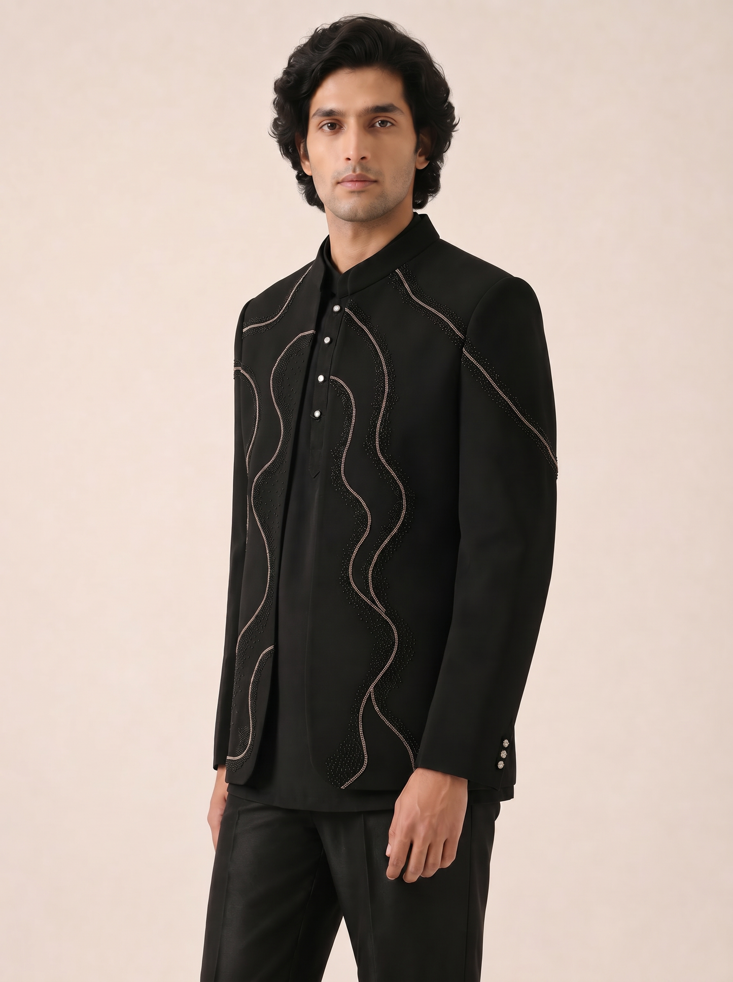 JET BLACK MODERN EMBELLISHED INDO WESTERN SET