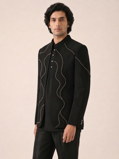 JET BLACK MODERN EMBELLISHED INDO WESTERN SET