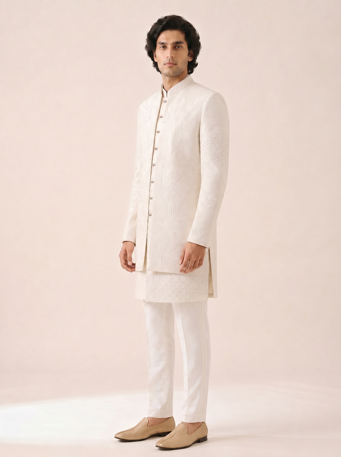 WHITE ALL OVER EMBROIDERED INDO WESTERN SET