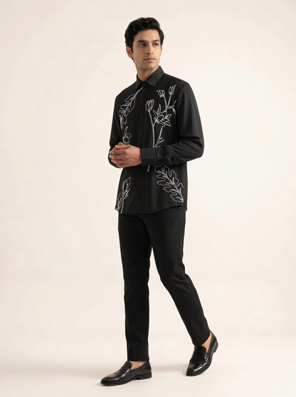 BLACK PREMIUM TROPICAL EMBELLISHED SHIRT