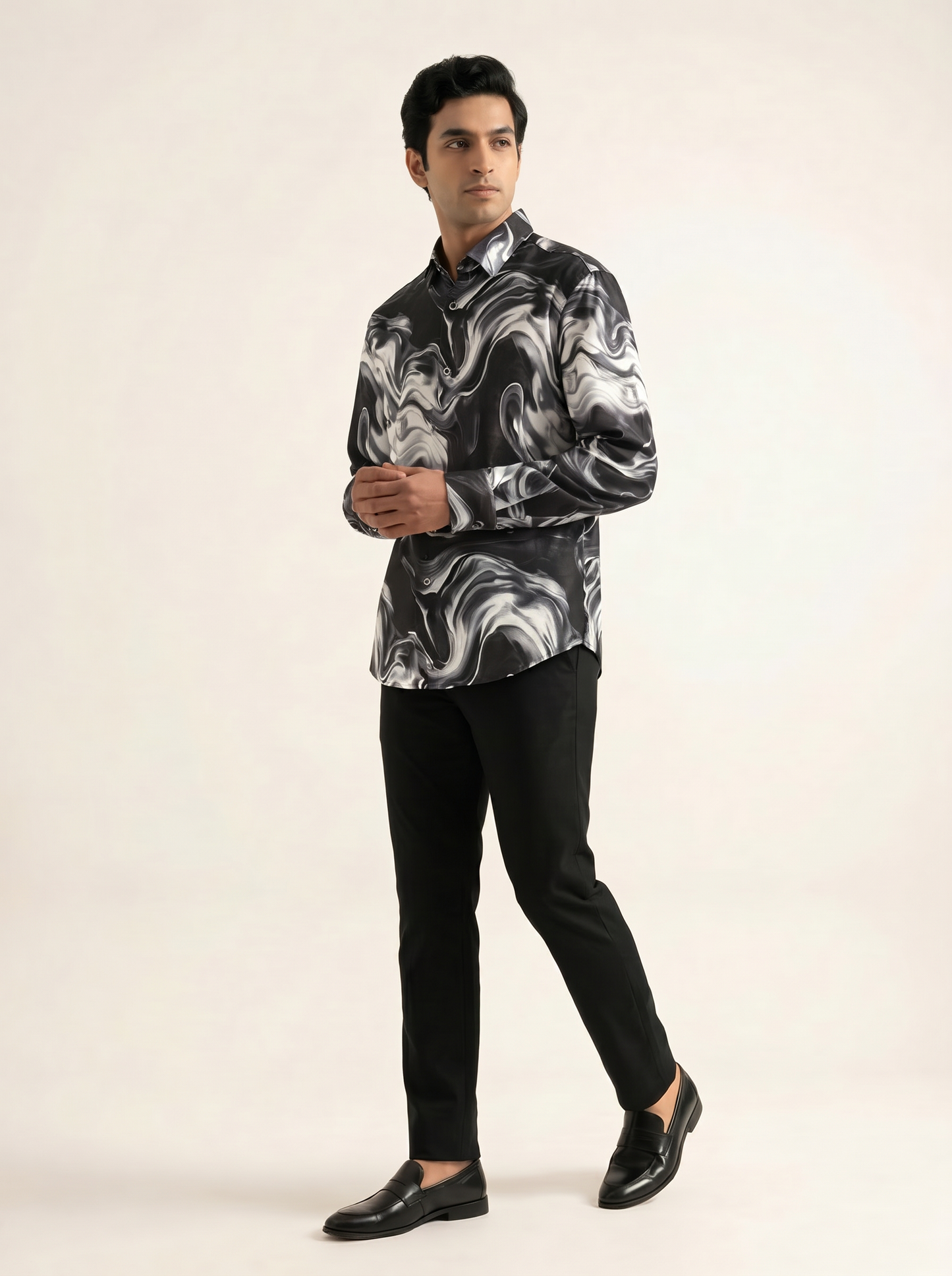 BLACK DIGITAL PRINTED TEXTURED SHIRT