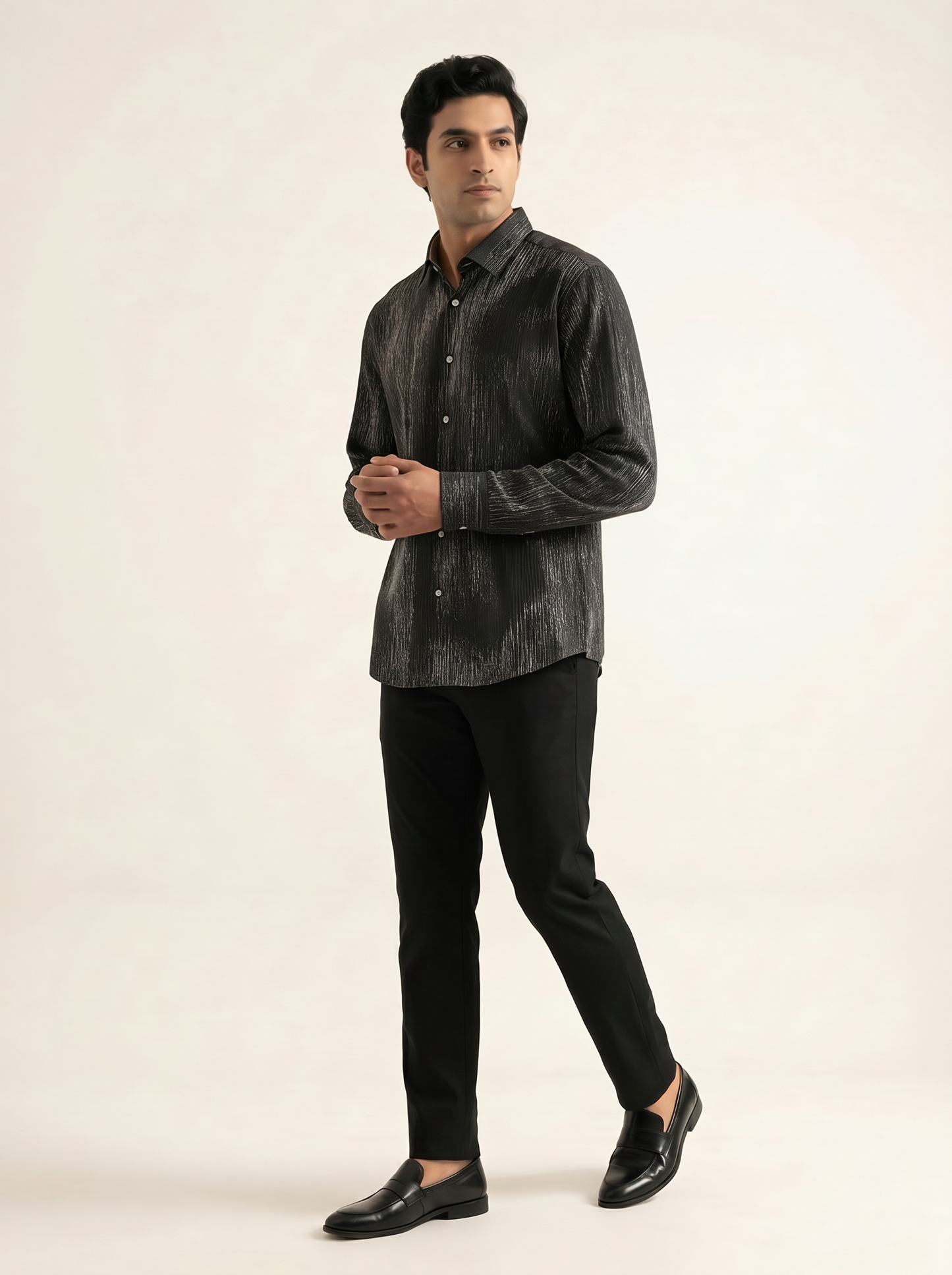 GRAPHITE MODERN TEXTURED PRINTED SHIRT