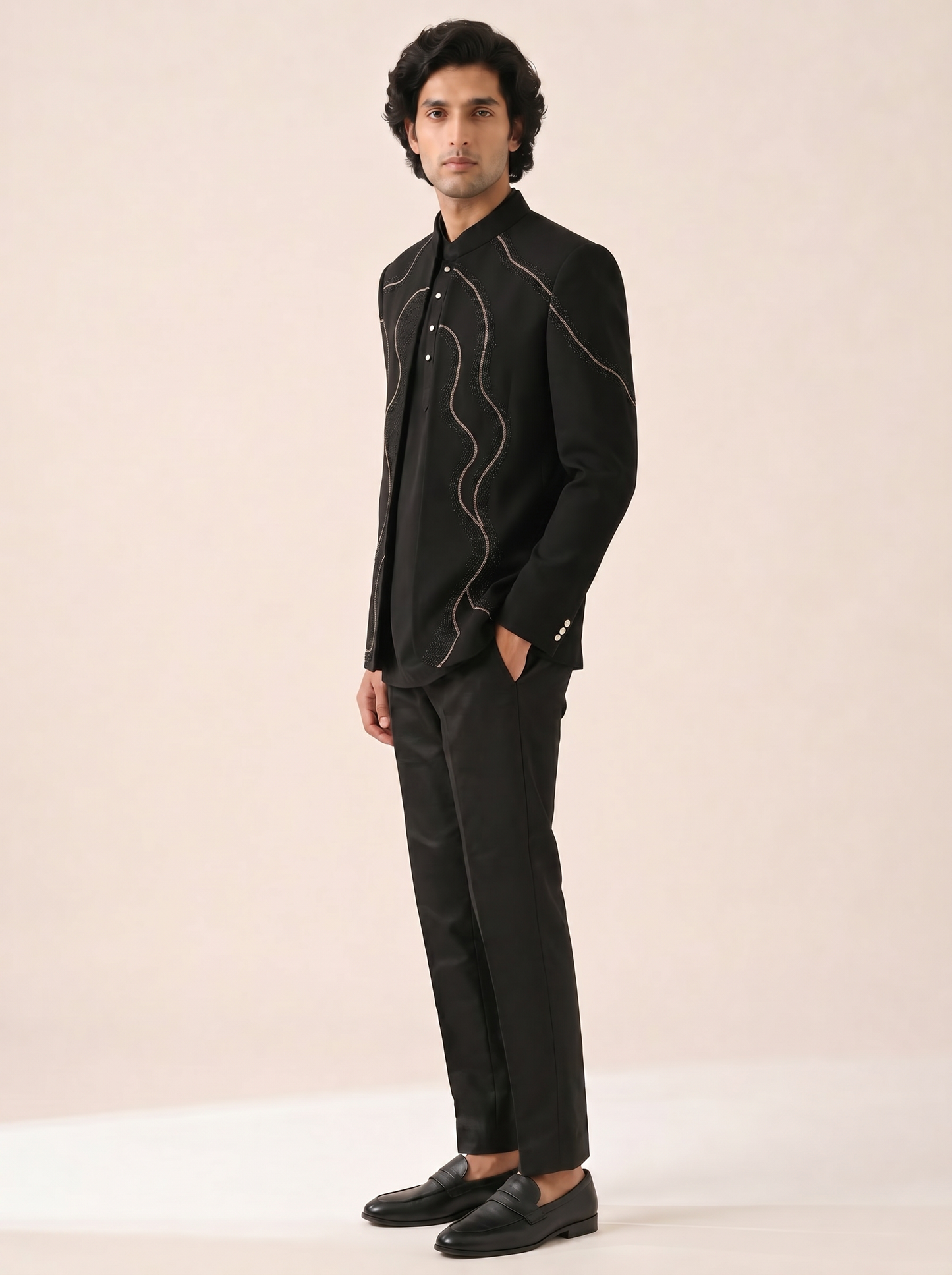 JET BLACK MODERN EMBELLISHED INDO WESTERN SET
