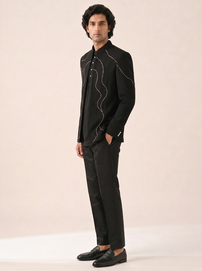 JET BLACK MODERN EMBELLISHED INDO WESTERN SET