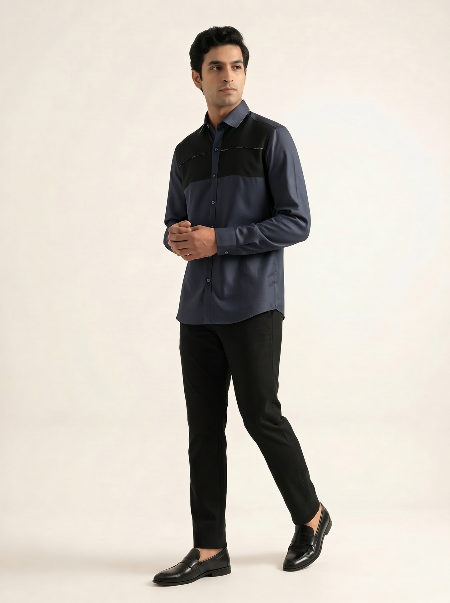 MIDNIGHT NAVY PREMIUM MONOCHROME COLORBLOCKED SHIRT