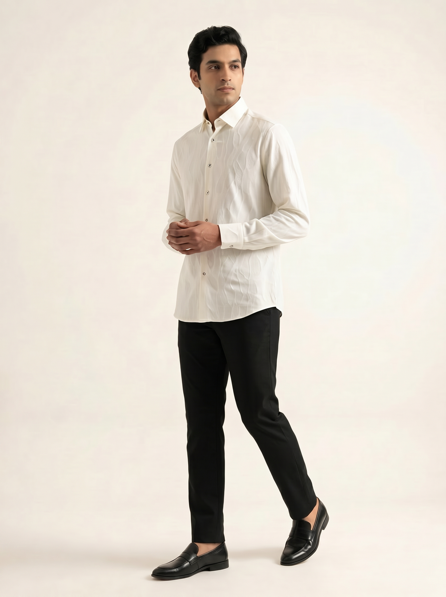 PEARL WHITE MULTI TEXTURED PREMIUM SHIRT