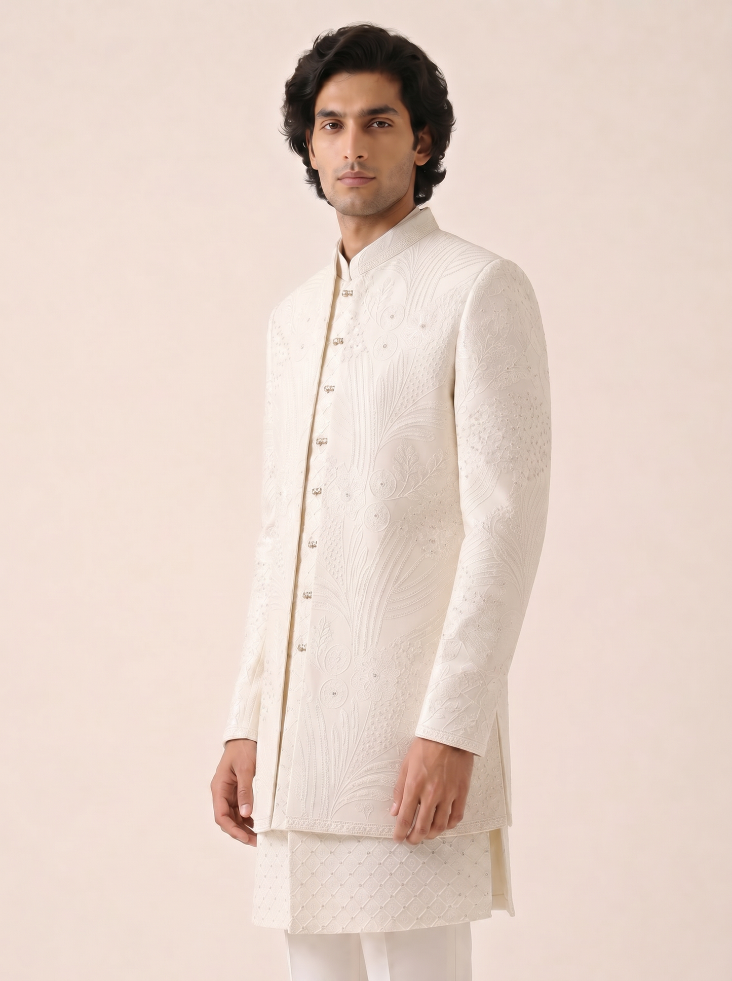 WHITE ALL OVER EMBROIDERED INDO WESTERN SET