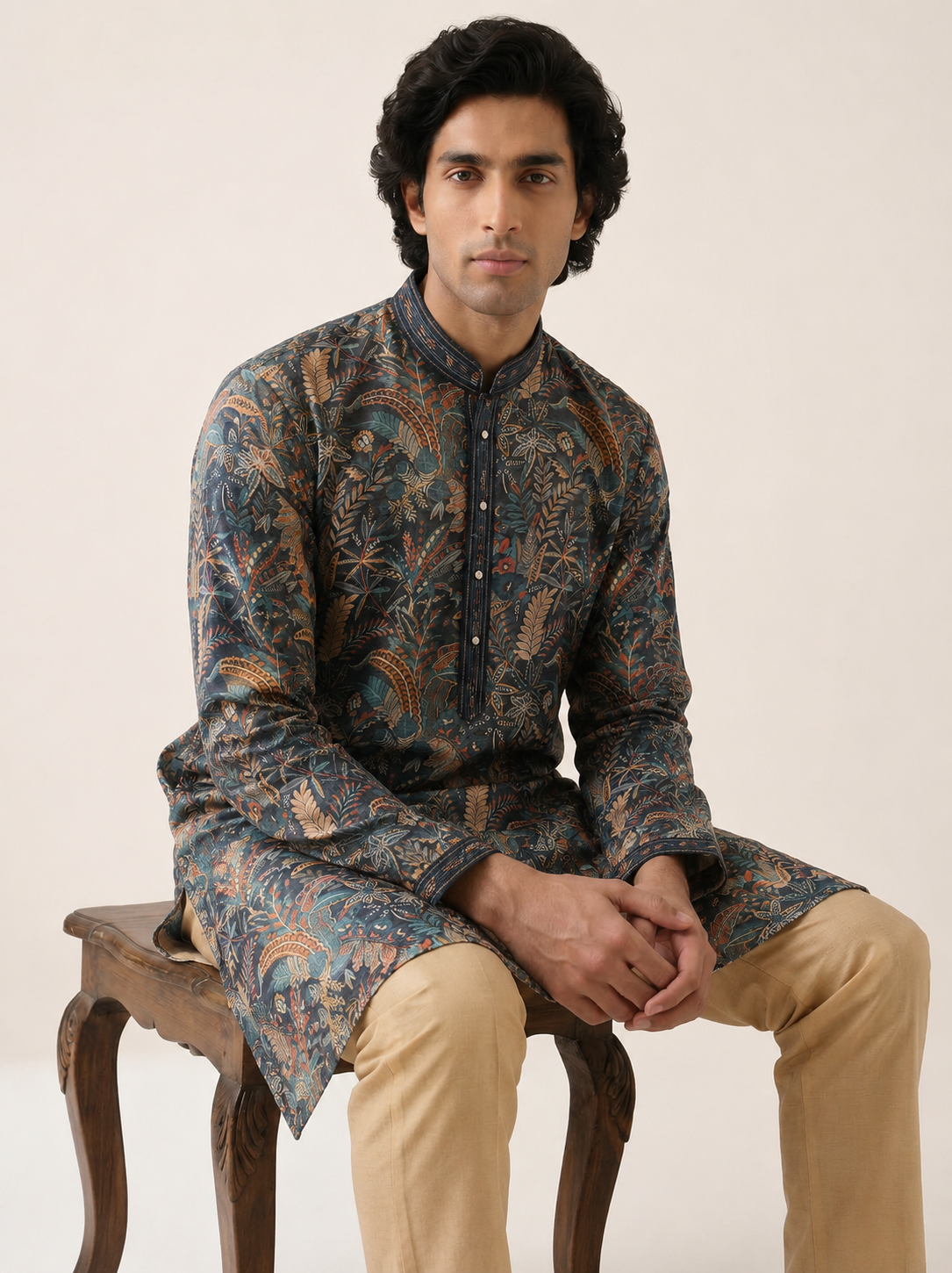NAVY ALL OVER PRINTED FESTIVE KURTA SET
