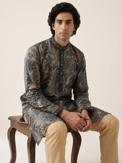 NAVY ALL OVER PRINTED FESTIVE KURTA SET